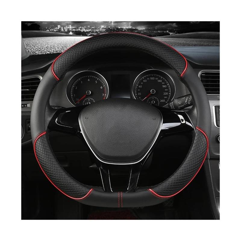 Auto Lenkradabdeckung Für Vauxhall Für Corsa E 2014-2019 Carbonfaser-Leder Ultradünne Schweißabsorbierende Auto-Lenkradabdeckung(BlackRed,D) von BENELKZAFA