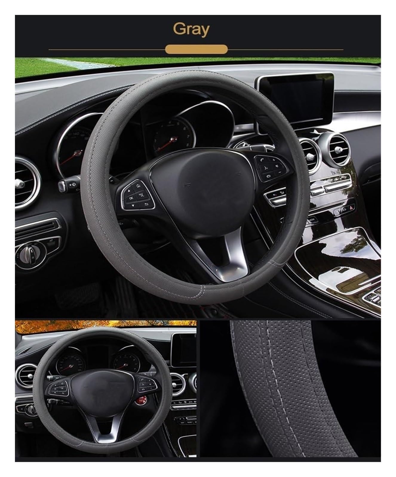 Auto Lenkradabdeckung Weicher Geflochtener Auto-Lenkradbezug 37–38 cm 14,5–15 Zoll Rutschfester Innenring Größe M Lenkrad-Styling-Teppich(Black Red) von BENELKZAFA