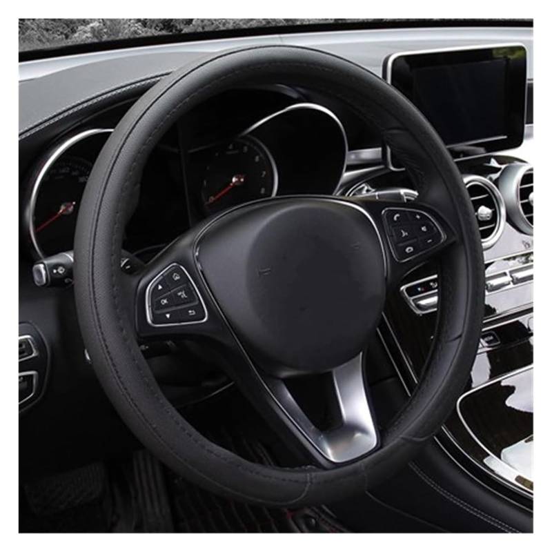 Auto Lenkradabdeckung Weicher Geflochtener Auto-Lenkradbezug 37–38 cm 14,5–15 Zoll Rutschfester Innenring Größe M Lenkrad-Styling-Teppich(Whole Black) von BENELKZAFA