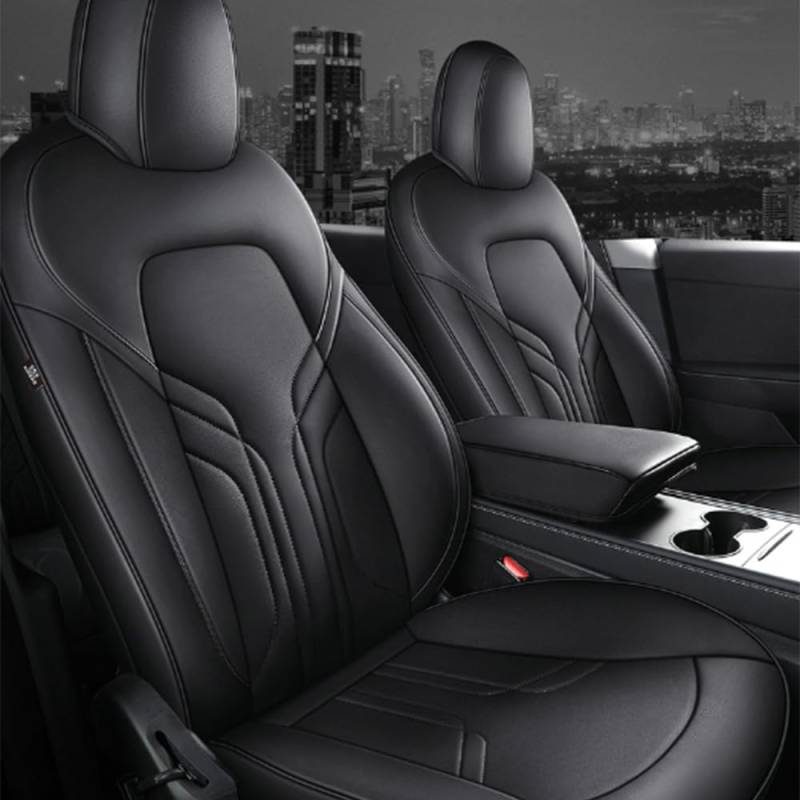 BENSOI Alle Jahreszeiten Auto Sitzbezüge Set Autositzbezug für Tesla Model 3 2017-2024, Premium PU Leder Vollschutz Vorder und Rücksitz Atmungsaktiver Bezug,Black von BENSOI