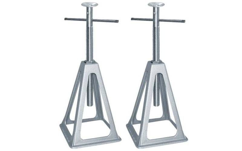 BERGER Stützbocksatz 2er Set | Caravan-Unterstellbock für Wohnwagen Reisemobile Auto | Traglast 1000 kg pro Wohnmobil-Stützbock| Wohnwagenstützen höhenverstellbar von 28-43 cm | Aluminium, Silber von BERGER