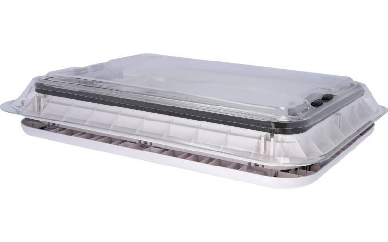 BERGER Dachhaube 70 x 50 cm | Dachfenster Ausstellfenster für Wohnmobil Wohnwagen Camper mit Moskitoschutz & Verdunkelungsrollo | Transparente Dachluke, für Dachstärken 28-60 mm (transparent LED) von BERGER