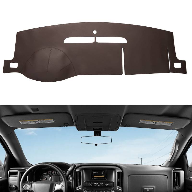 BERKSYDE Armaturenbrett-Abdeckung aus Leder, passend für Chevy Tahoe Suburban 1500 2500 GMC Yukon Sierra, 07-13 Chevy Avalanche Silverado mit einem Handschuhfach von BERKSYDE