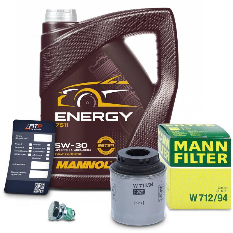 BBESTPRICE Inspektionspaket Ölwechsel Filterset 1x MANN-FILTER Ölfilter 1x MANNOL 5W-30 ENERGY 5L, 1x Ölablassschraube mit Dichtring, 1x MANNOL Ölwechselanhänger von BESTPRICE