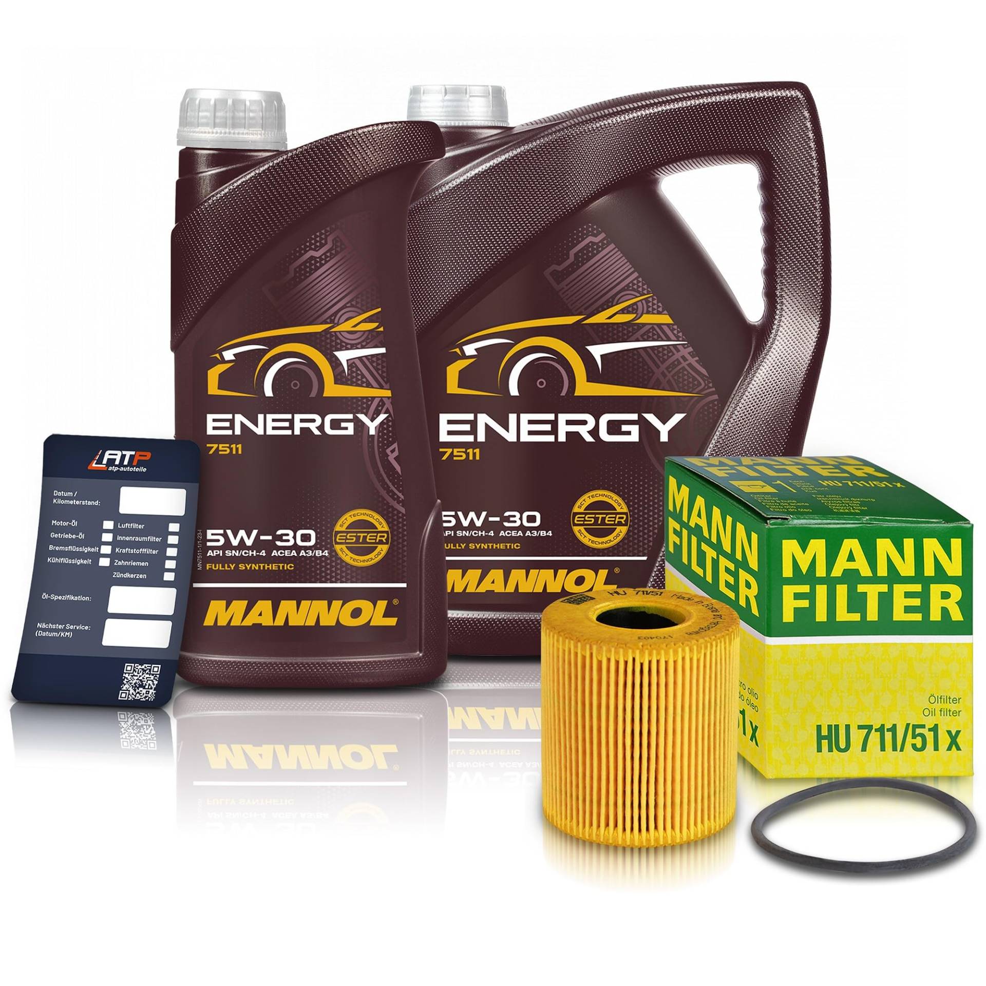 BESTPRICE Inspektionspaket Ölwechsel Filterset 1x MANN-FILTER Ölfilter 1x MANNOL Motoröl 5W-30 ENERGY 6L; 1x MANNOL 1x Ölwechselanhänger von BESTPRICE