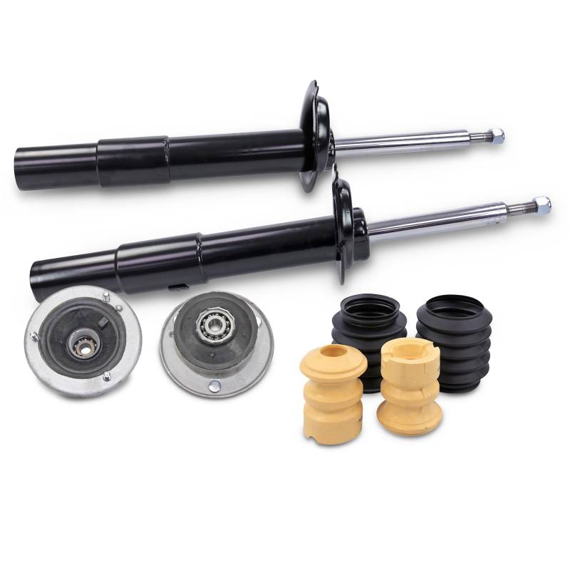 BESTPRICE 2x Gasdruck Stoßdämpfer vorne, 2x Domlager inkl. Wälzlager vorne, 1x Staubschutzsatz vorne Kompatibel mit BMW 5er (E60), 5er Touring (E61) von Homry