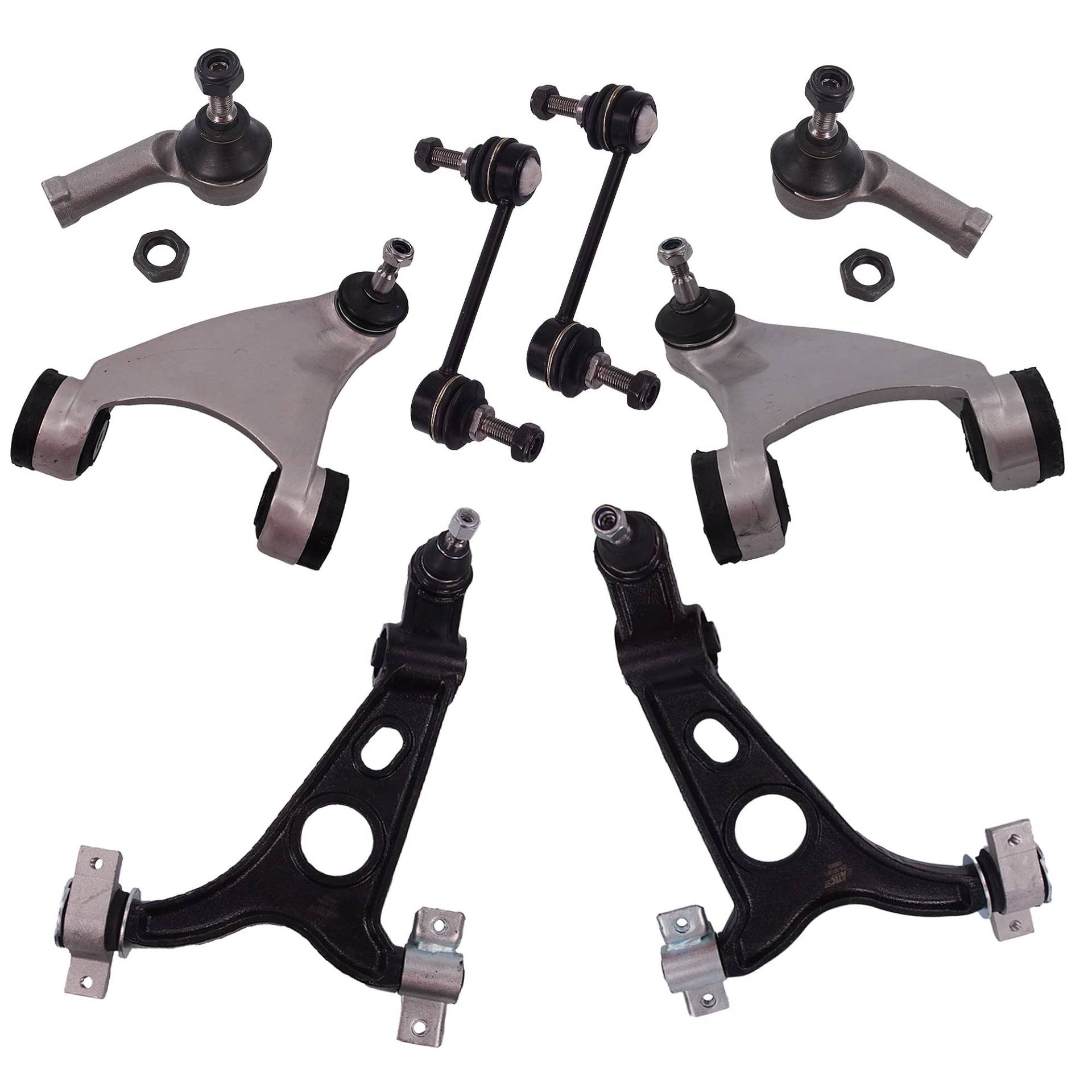 BESTPRICE 2x Querlenker Vorderachse links & rechts oben, 2x Querlenker Vorderachse links & rechts unten, 2x Koppelstange, 2x Spurstangenkopf Kompatibel mit ALFA ROMEO 147 (937_), 156 (932_), GT (937_) von ENVA MADE FOR QUALITY