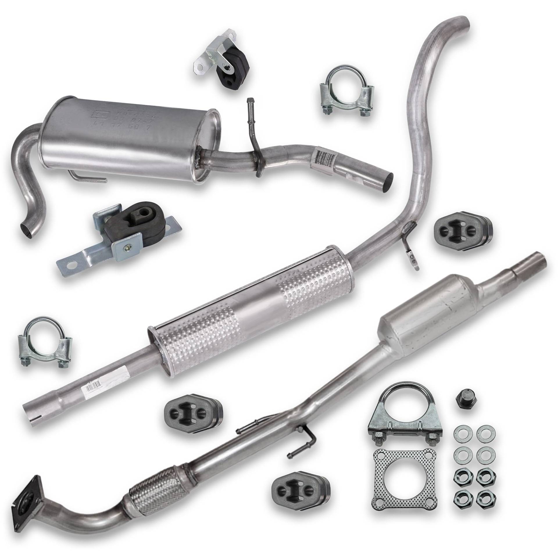 BESTPRICE Auspuff Schalldämpfer Set 1x Endschalldämpfer, 1x Mittelschalldämpfer, 1x Katalysator, mit Montagematerial, Kompatibel mit SEAT AROSA (6H1), VW LUPO I (6X1, 6E1) von BESTPRICE