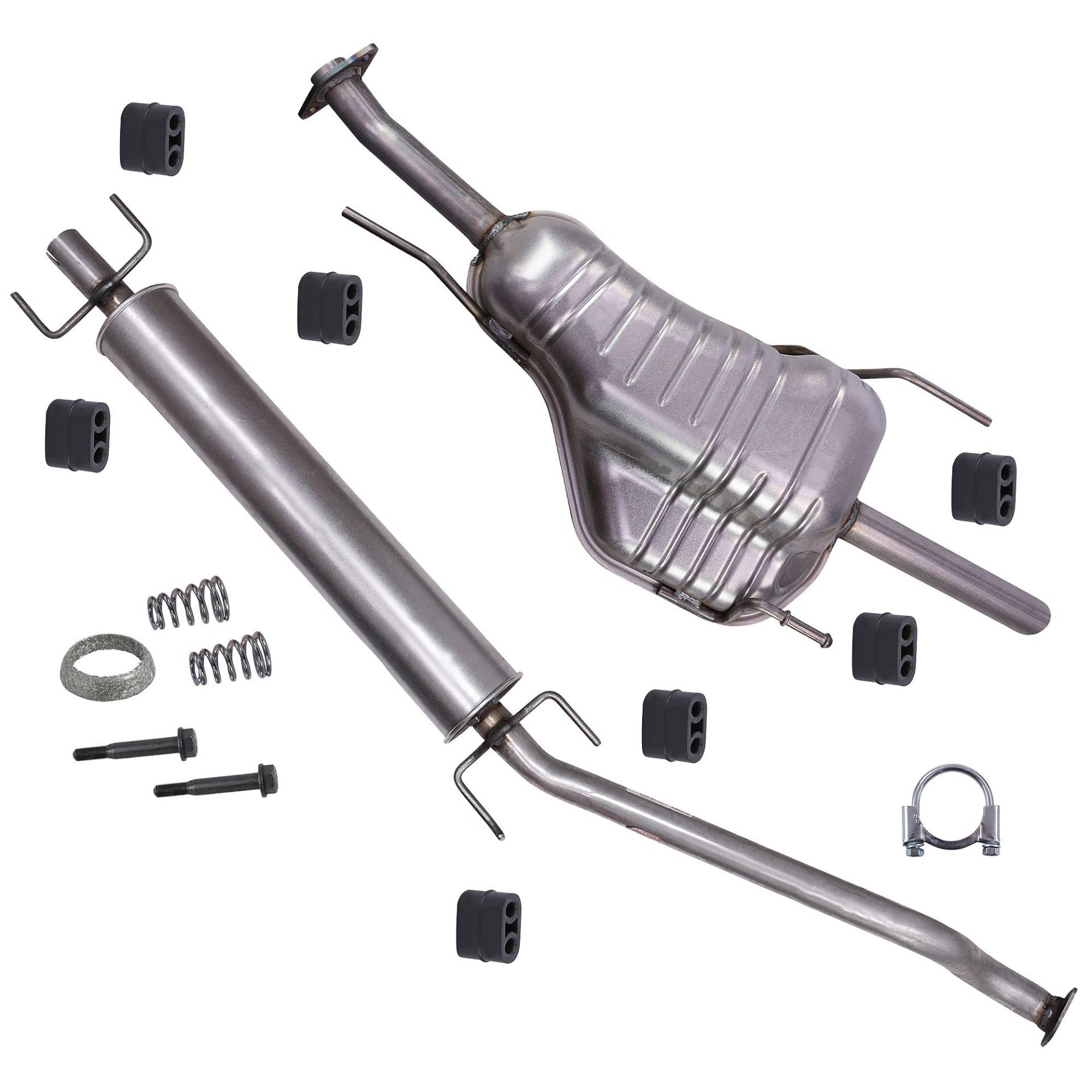 BESTPRICE Auspuff Schalldämpfer Set 1x Mittelschalldämpfer, 1x Endschalldämpfer, mit Montagematerial Kompatibel mit OPEL ASTRA G Caravan (T98) von BESTPRICE