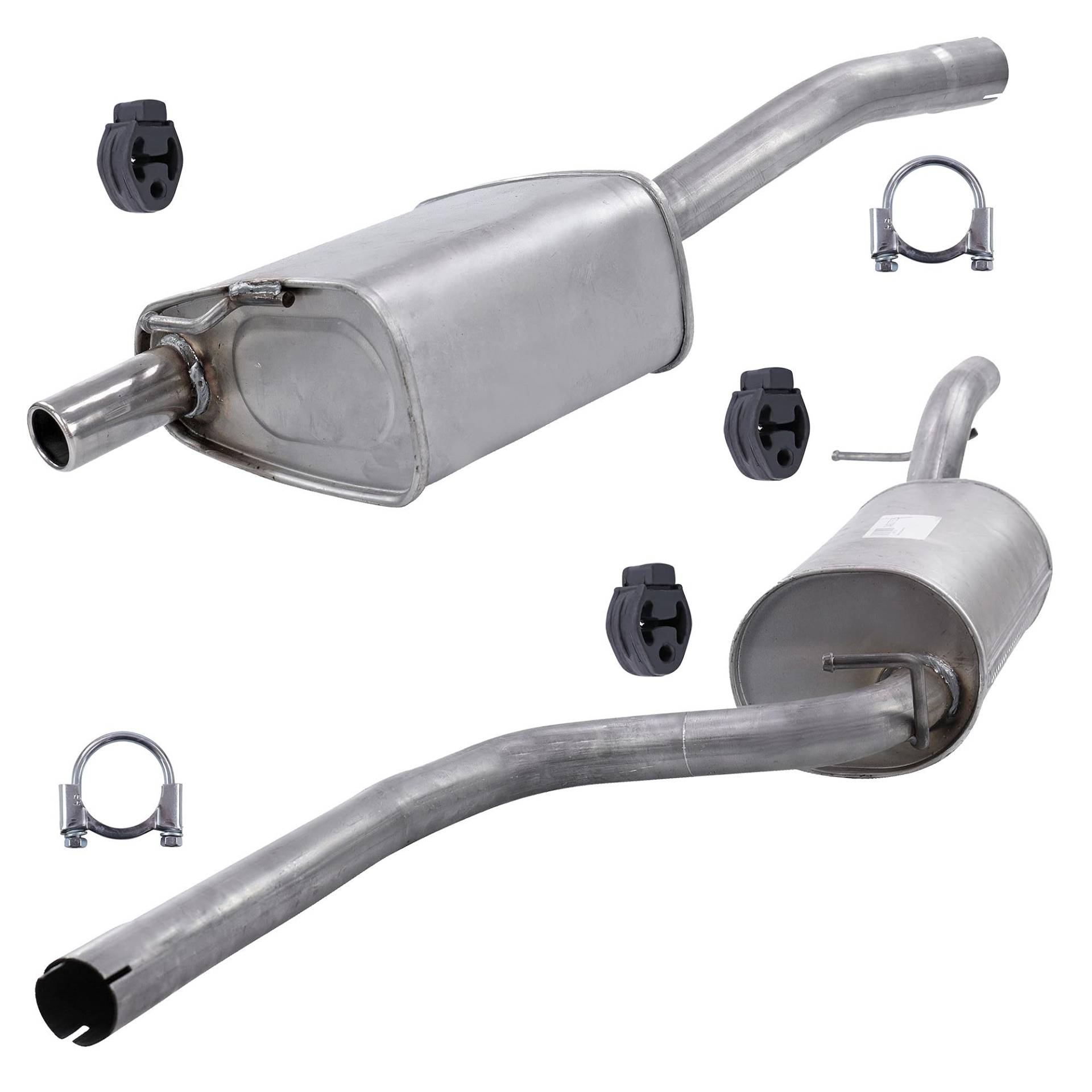 BESTPRICE Auspuff Schalldämpfer Set 1x Mittelschalldämpfer, 1x Endschalldämpfer, mit Montagematerial Kompatibel mit FORD FOCUS Mk1 (DAW, DBW) von BESTPRICE