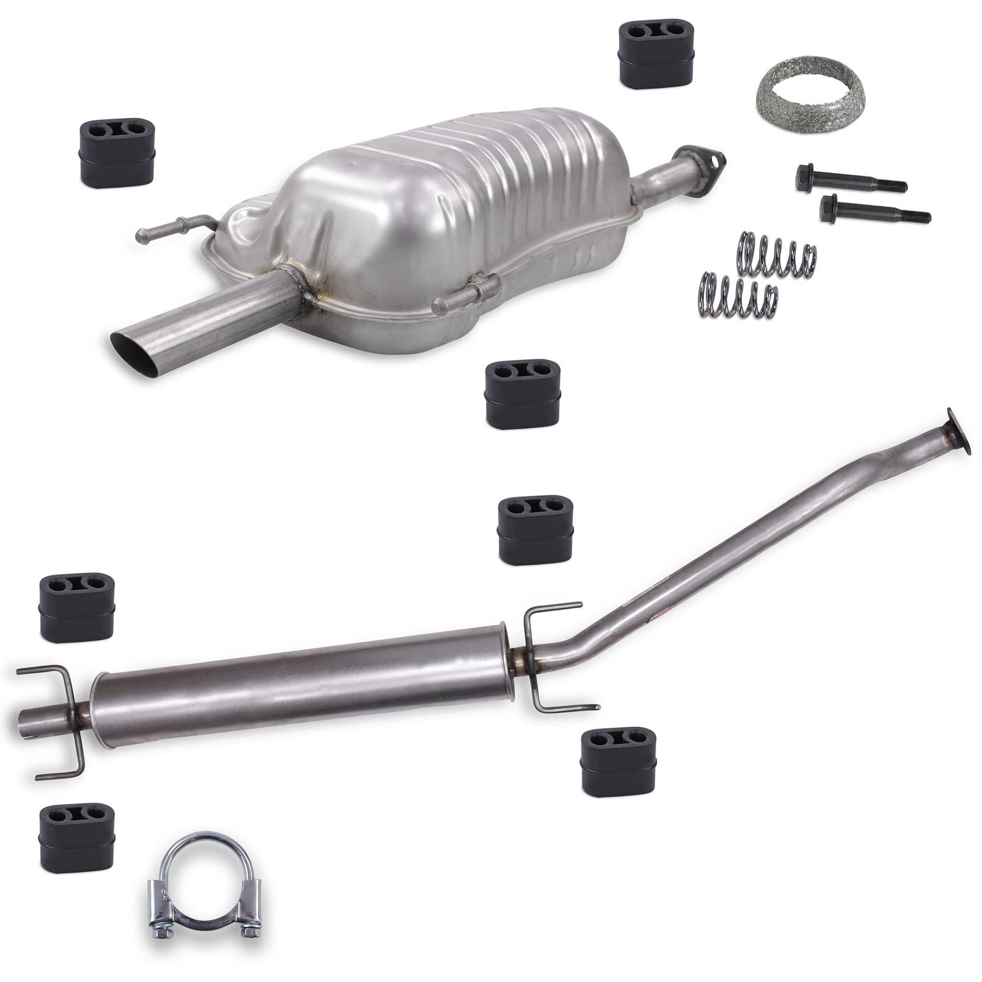 BESTPRICE Auspuff Schalldämpfer Set 1x Mittelschalldämpfer, 1x Endschalldämpfer, mit Montagematerial Kompatibel mit OPEL ASTRA G CC (T98) von BESTPRICE