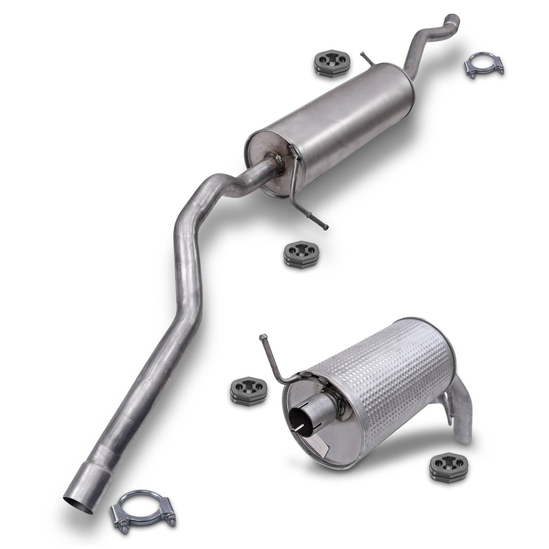 BESTPRICE Auspuff Schalldämpfer Set 1x Mittelschalldämpfer, 1x Endschalldämpfer inkl. Montagezubehör Kompatibel mit FORD GALAXY Mk1 (WGR), SEAT ALHAMBRA (7V8, 7V9), VW SHARAN (7M8, 7M9, 7M6) von BESTPRICE