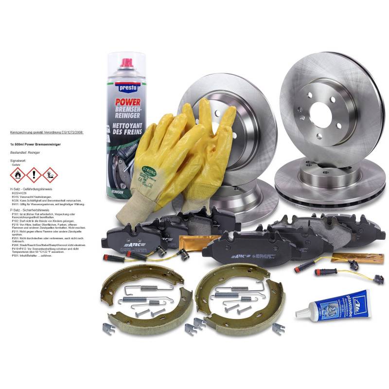 BESTPRICE BESTPRICE Bremsenset inkl. Bremsscheiben vorne Ø 300 mm + hinten Ø 186 mm + Bremsbeläge vorne und Bremsbacken hinten und hinten, Kompatibel mit MERCEDES VIANO (W639), VITO/MIXTO (W639) von BESTPRICE