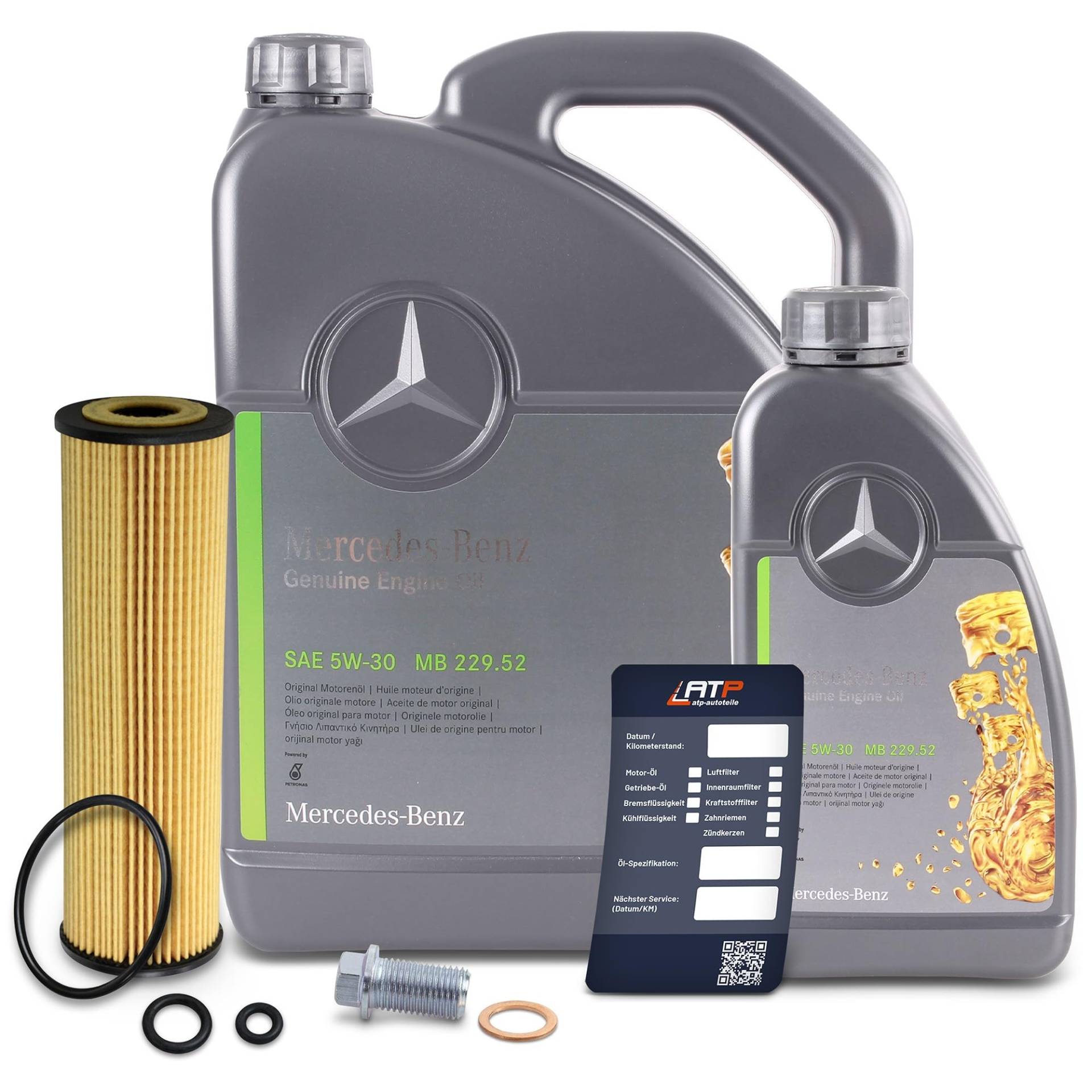 BESTPRICE Inspektionspaket Filterset 1x Ölfilter, 1x Motoröl 5W-30 MB 229.51 6 Liter, 1x Ölablassschraube, 1x Ölwechselanhänger von BESTPRICE