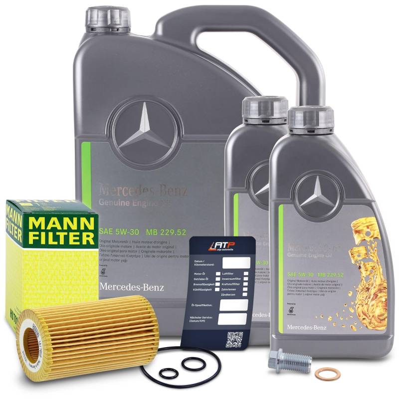 BESTPRICE Inspektionspaket Filterset mit 1x BESTPRICE Inspektionspaket Filterset mit Ölfilter; 1x Ölablassschraube mit Dichtring; 7l Motoörl 5W-30 MB229.51 von BESTPRICE