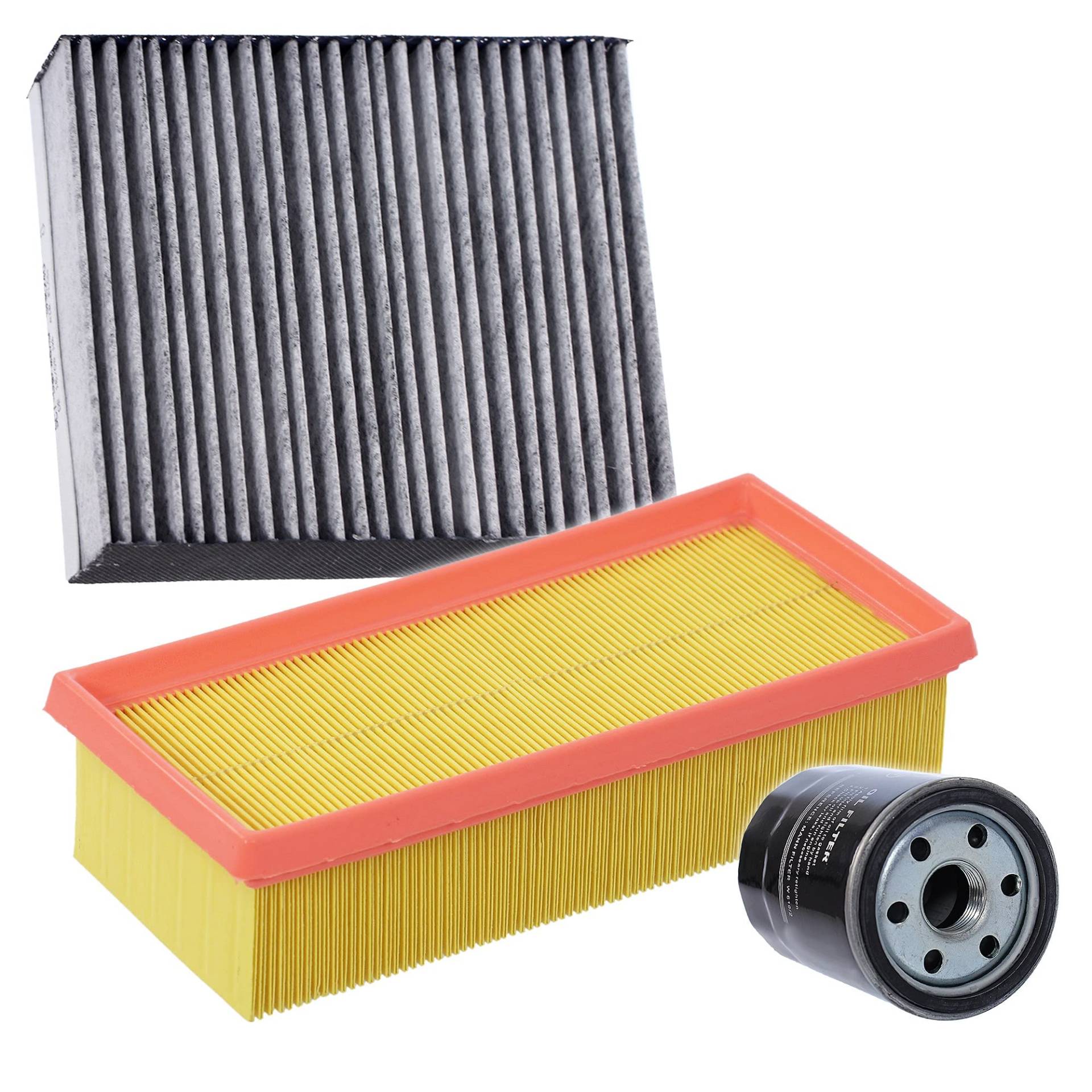BESTPRICE Inspektionspaket Filterset mit 1x Ölfilter; 1x Luftfilter; 1x Innenraumfilter (Pollenfilter) mit Aktivkohle von BESTPRICE