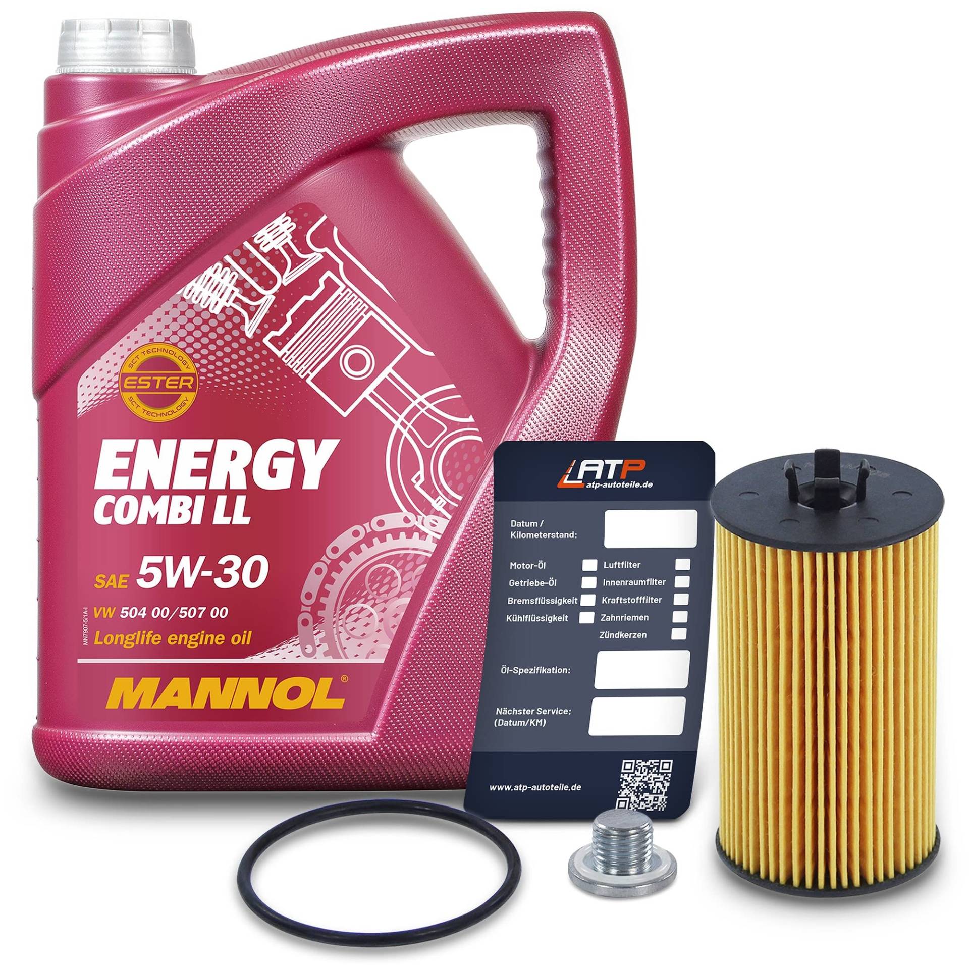 BESTPRICE Inspektionspaket Filterset mit 1x MANNOL Motoröl 5W-30 Energy Combi LL 5 Liter, 1x Ölfilter, 1x Ölablassschraube mit Dichtring, 1x Ölwechselanhänger von BESTPRICE