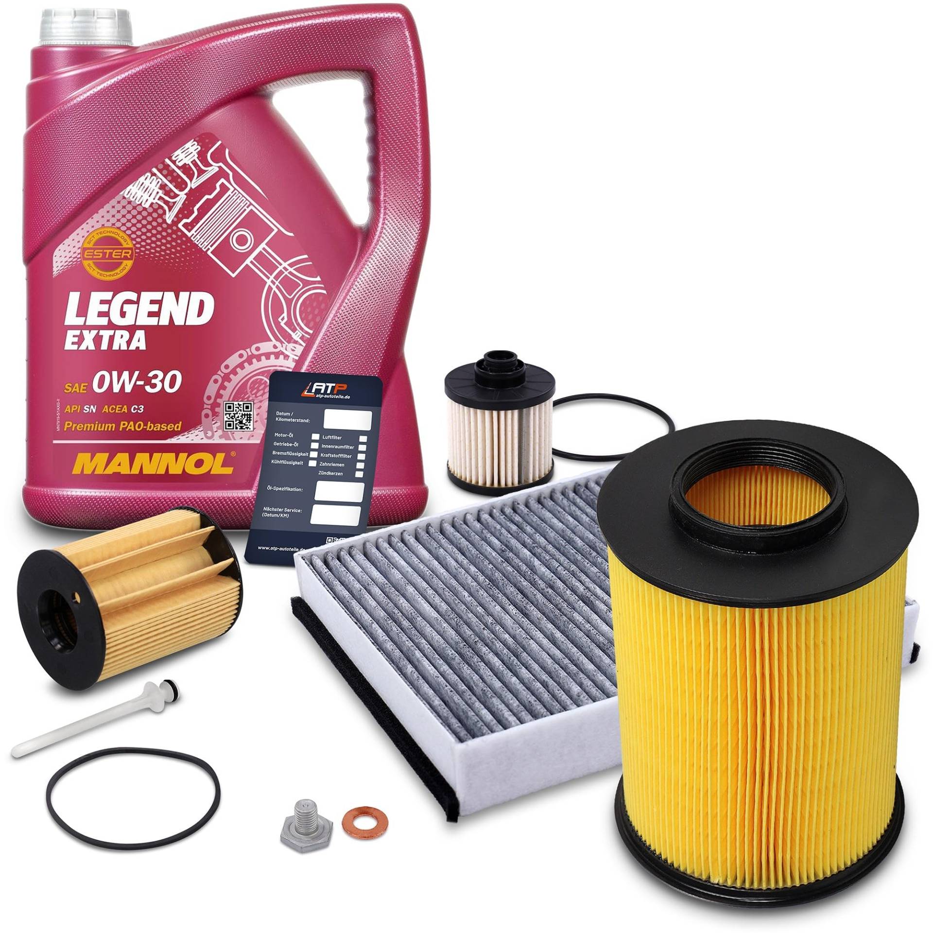 BESTPRICE Inspektionspaket Filterset mit 1x Ölfilter; 1x Innenraumfilter; 1x Luftfilter; 1x Kraftstofffilter; 5l Motoröl 0W-30 MANNOL LEGEND EXTRA; 1x Ölablassschraube; 1x Ölwechselanhänger BESTPRICE Inspektionspaket Filterset mit 1x Ölfilter; 1x Innenraumfilter; 1x Luftfilter; 1x Kraftstofffilter; 5l Motoröl 0W-30 MANNOL LEGEND EXTRA; 1x Ölablassschraube; 1x Ölwechselanhänger von BESTPRICE