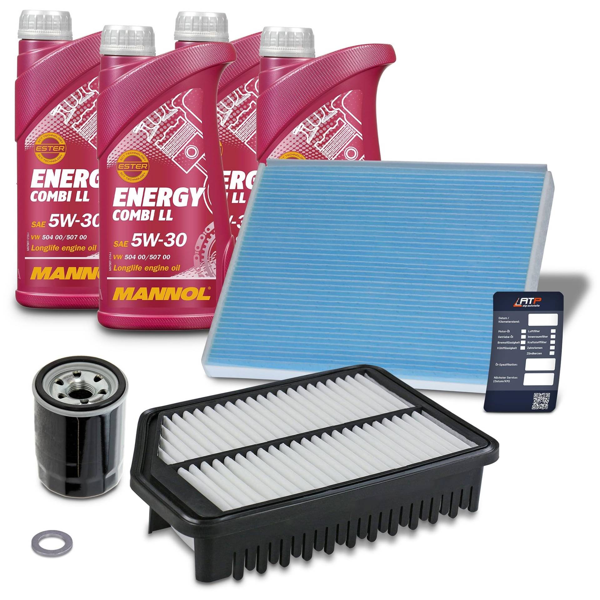 BESTPRICE Inspektionspaket Filterset mit 1x Ölfilter; 1x Innenraumfilter; 1x Luftfilter; 4l Motoröl 5W-30 MANNOL ENERGY COMBI LL Kompatibel mit HYUNDAI i30 (GD); KIA CEE'D (JD) von BESTPRICE