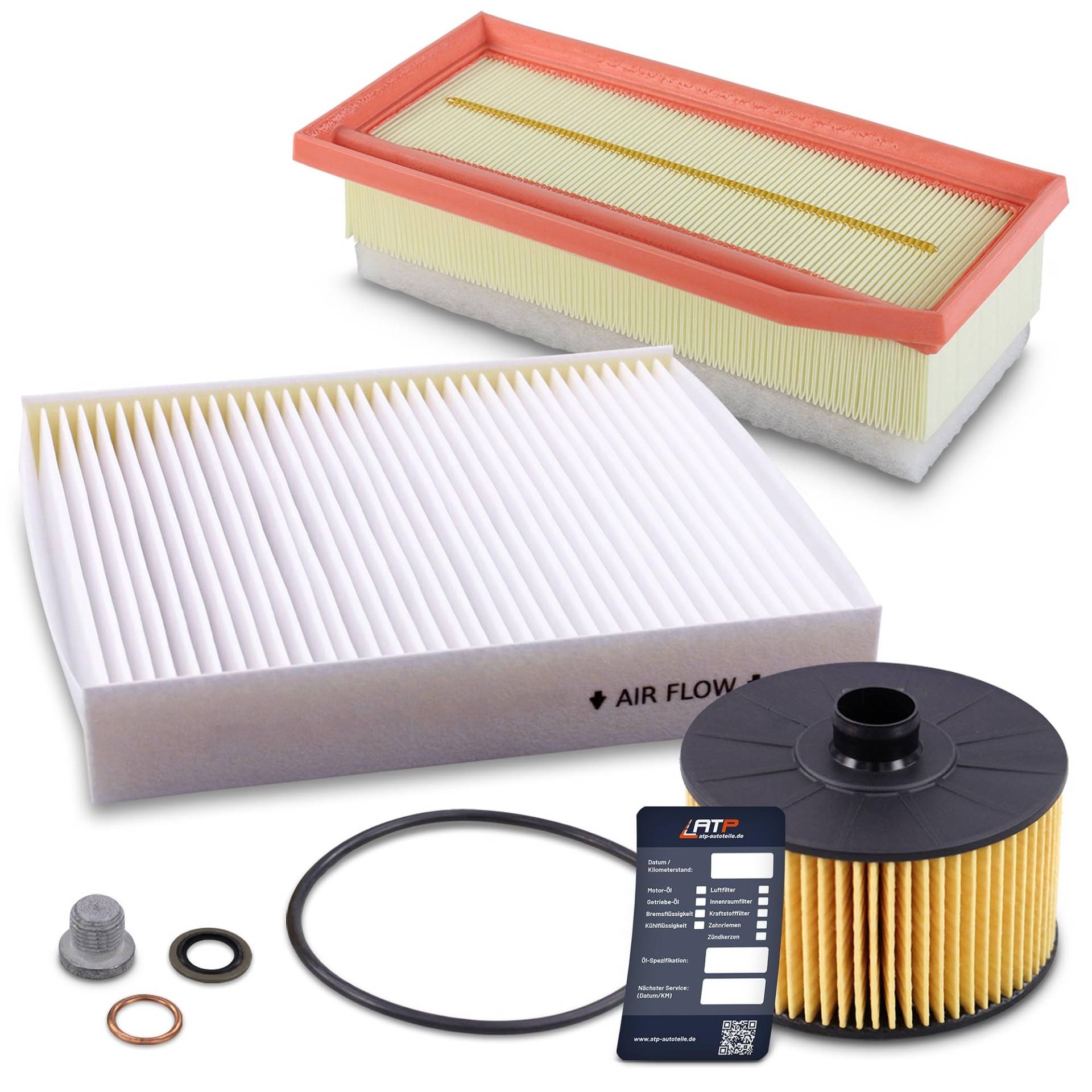 BESTPRICE Inspektionspaket Filterset mit 1x Ölfilter; 1x Innenraumfilter (Partikelfilter); 1x Luftfilter; 1x Ölablassschraube; 1x Ölwechselanhänger von BESTPRICE