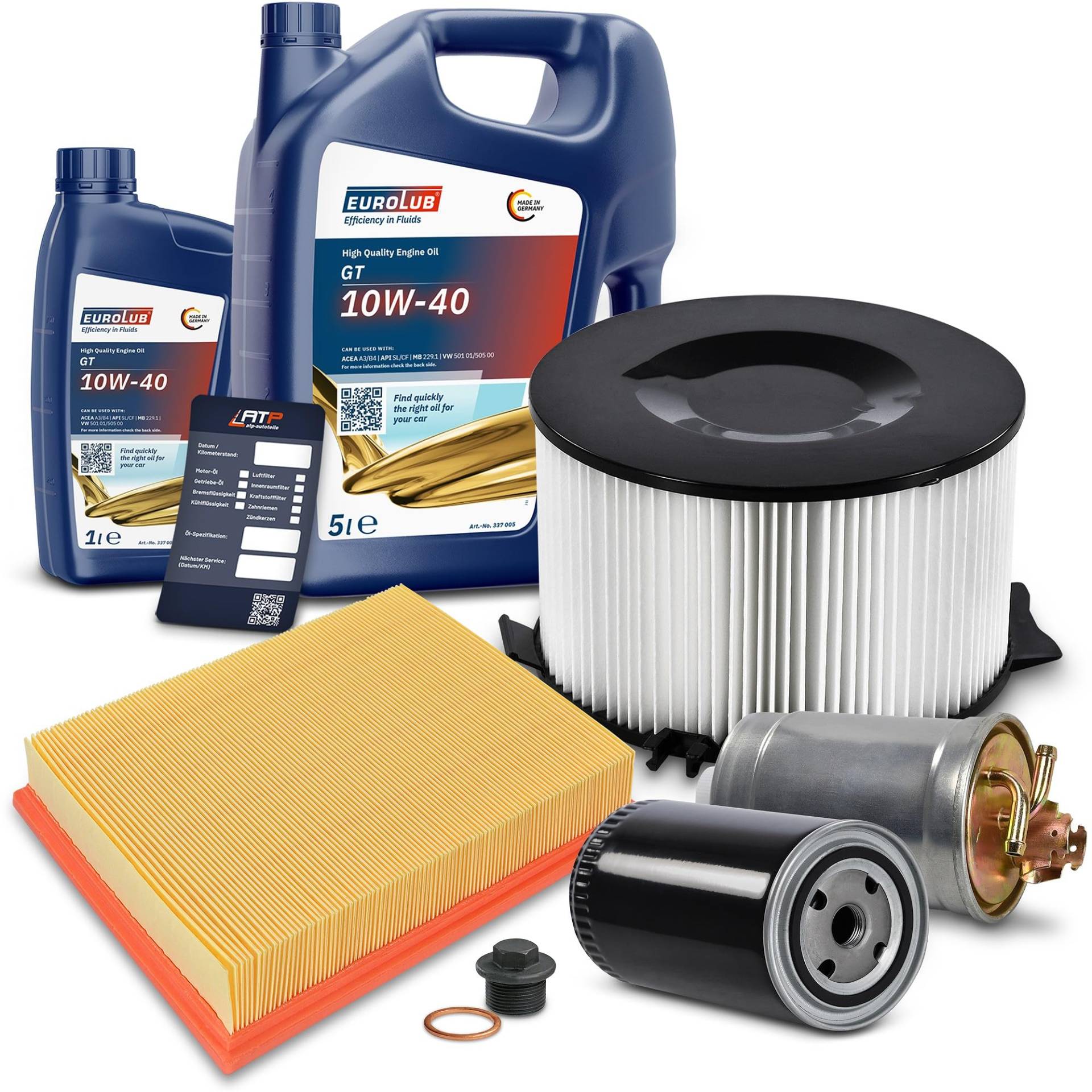 BESTPRICE Inspektionspaket Filterset mit 1x Ölfilter, 1x Kraftstofffilter, 1x Luftfilter, 1x Innenraumfilter, 1x Motoröl 10W-40 6 liter, Kompatibel mit VW Transporter T4 Bus, Kasten Pritsche von BESTPRICE