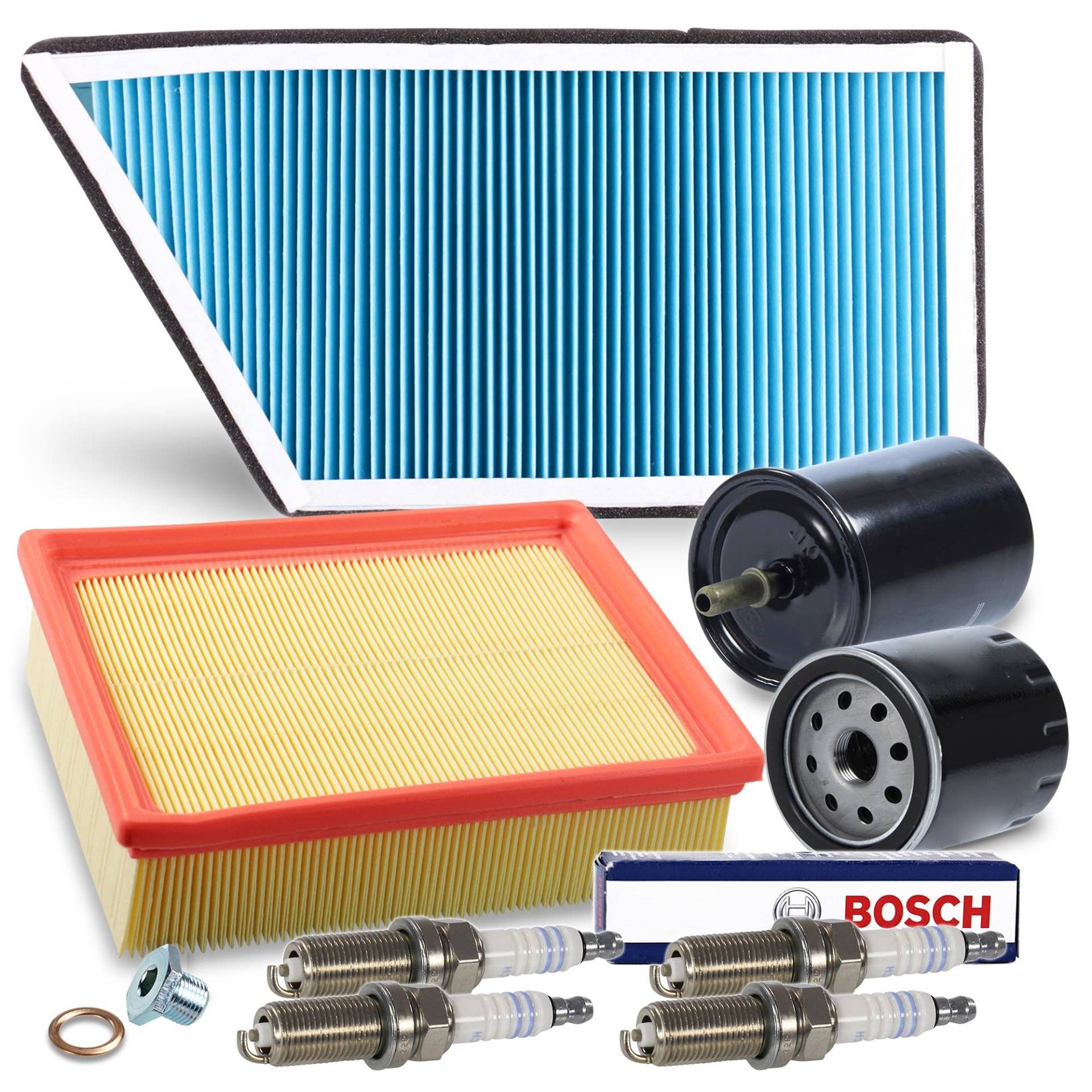 BESTPRICE Inspektionspaket Filterset mit 1x Ölfilter, 1x Luftfilter, 1x Innenraumfilter, 1x Kraftstofffilter, 4x Zündkerze Super FR8ME, Kompatibel mit PEUGEOT 206 (2D) (2A/C)(2E/K) von BESTPRICE