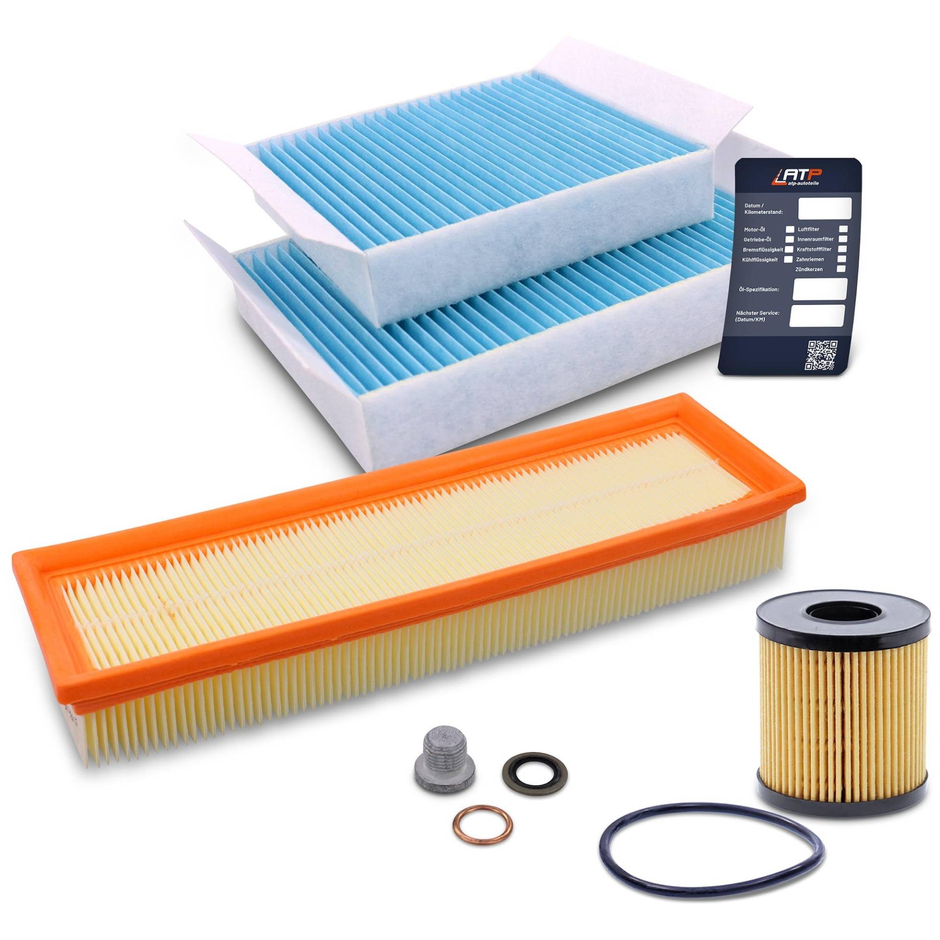 Inspektionspaket SET A 1x Ölfilter 1x Luftfilter 2x Innenraumfilter 1x Ölablass-Schraube 1x Dichtring für Ölablass-Schraube Inspektionspaket SET A 1x Ölfilter 1x Luftfilter 2x Innenraumfilter 1x Ölablass-Schraube 1x Dichtring für Ölablass-Schraube von ENVA MADE FOR QUALITY