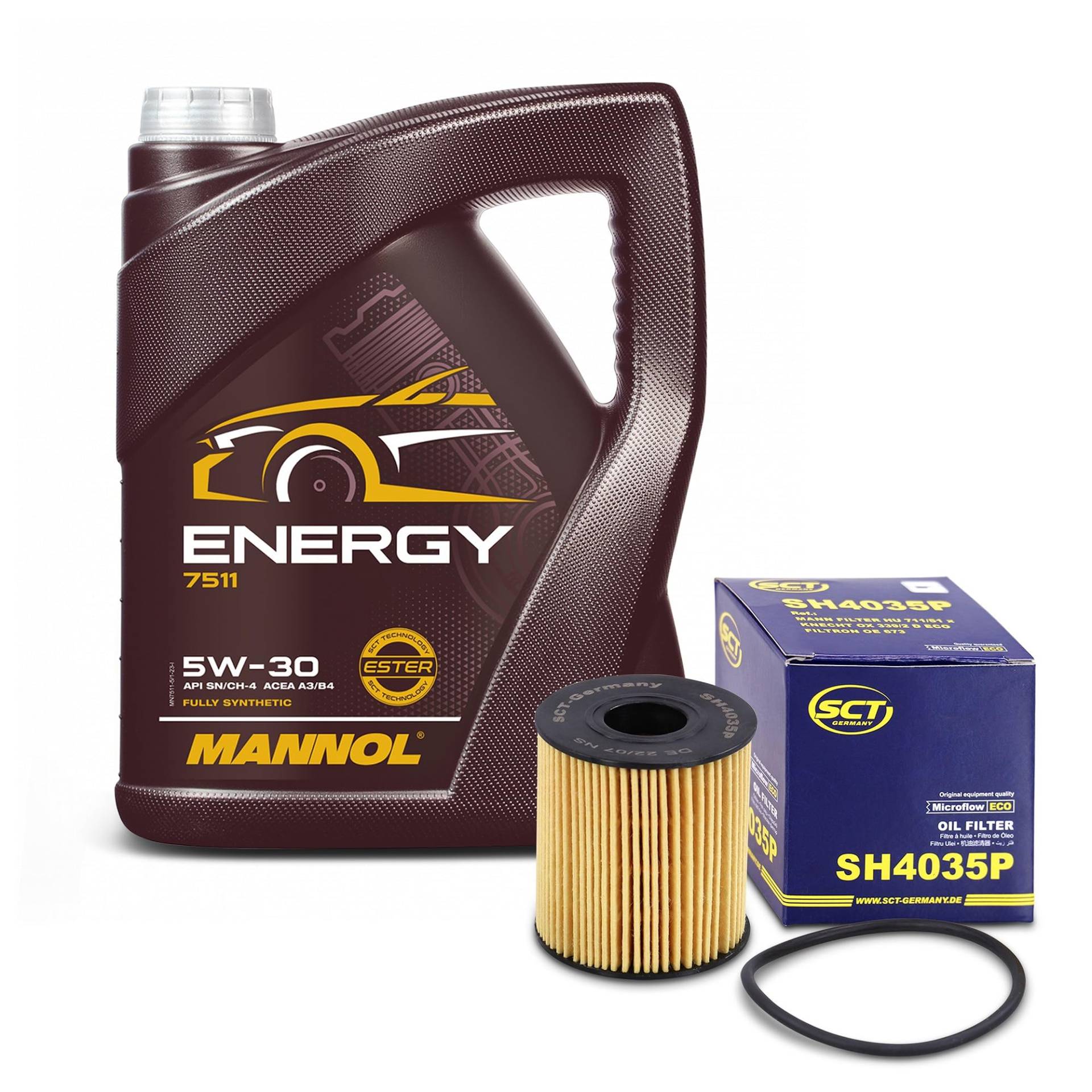 BESTPRICE Inspektionspaket Filterset mit 1x SCT Ölfilter; 5l Motoröl 5W-30 MANNOL ENERGY von BESTPRICE