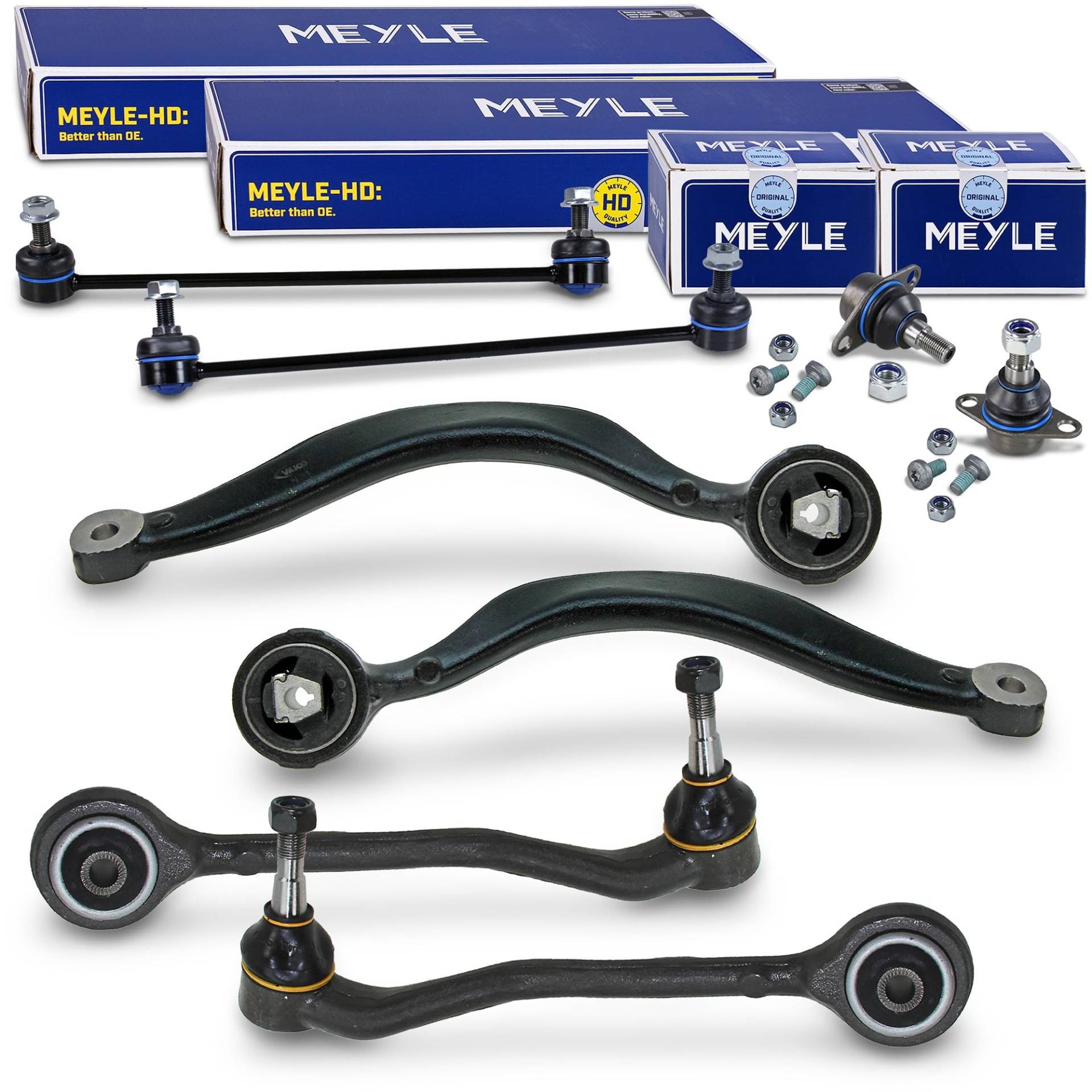 BESTPRICE Querlenkersatz - 2x Querlenker vorne oben, 2x Querlenker vorne unten, 2x MEYLE-HD Koppelstange vorne 2x MEYLE Traggelenk vorne Kompatibel mit BMW X5 (E53) von BESTPRICE