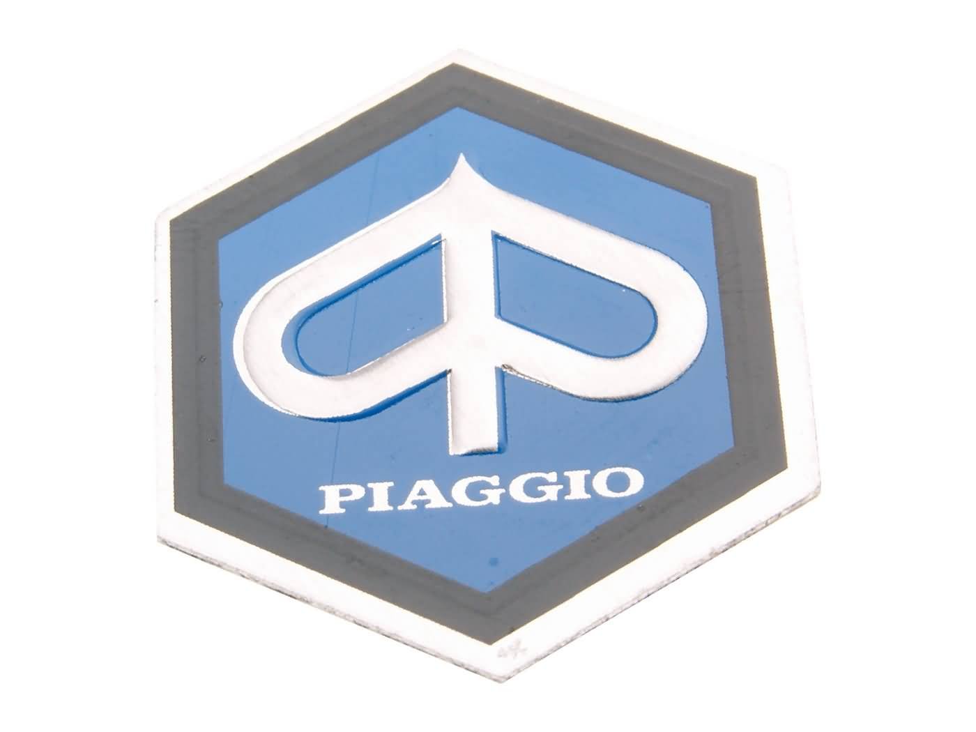 Emblem ' Piaggio ' zum Kleben 6-eckig 25x30mm Aluminium für Kaskade für Vespa PX, PE 80, 125, 200 von BESTPRICE