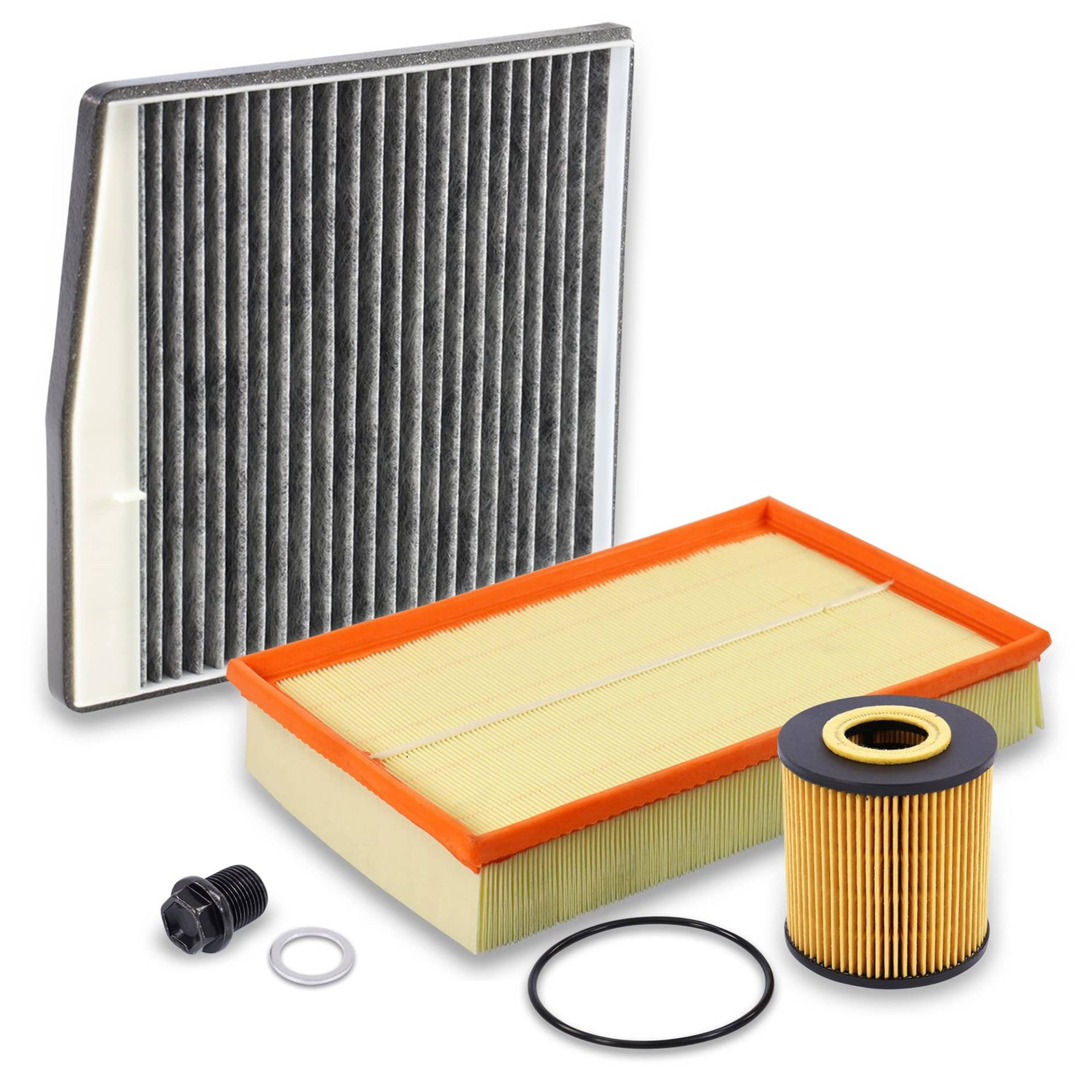 Inspektionspaket SET A 1x Ölfilter 1x Luftfilter 1x Innenraumfilter (Pollenfilter) mit Aktivkohle 1x Ölablass-Schraube 1x Dichtring für Ölablass-Schraube von BESTPRICE
