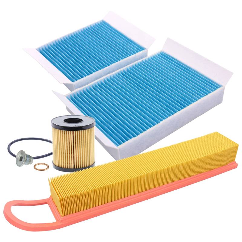 Inspektionspaket SET A 1x Ölfilter 1x Luftfilter 2x Innenraumfilter 1x Ölablass-Schraube 1x Dichtring für Ölablass-Schraube von ENVA MADE FOR QUALITY