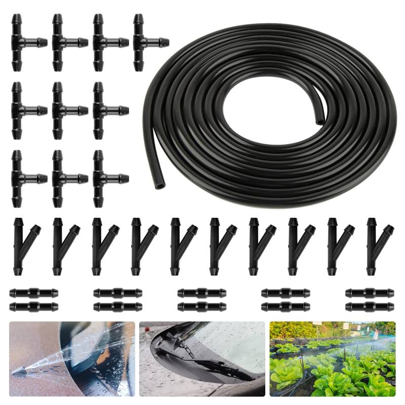 BETESSIN 3Meter Universal Scheibenwaschanlage Schlauch 4mm mit 30Pcs Scheibenwaschanlage Verbinder Wischwasserschlauch Reparaturset Auto Schlauchverbinder Gerade T- Y-Stück Auto Schlauch Anschluss von BETESSIN