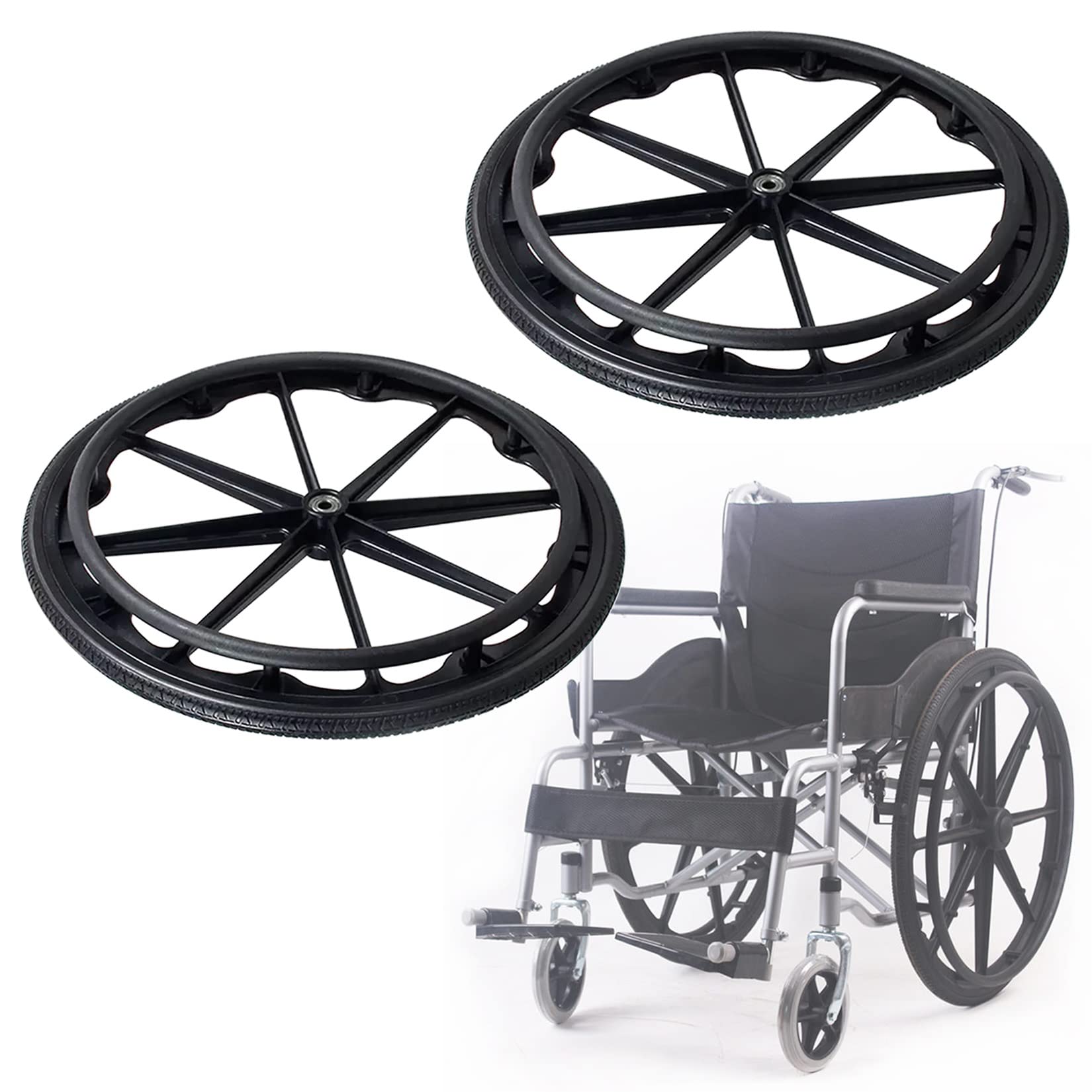 BEdaw 2-Teiliges Ersatzrad Für Hintere Rollstuhlrollen, Integral Geformtes Rollstuhlrad Aus Massivem Polyurethan Mit Griff, Rollstuhlzubehör/22In(56Cm)*13/8 von BEdaw