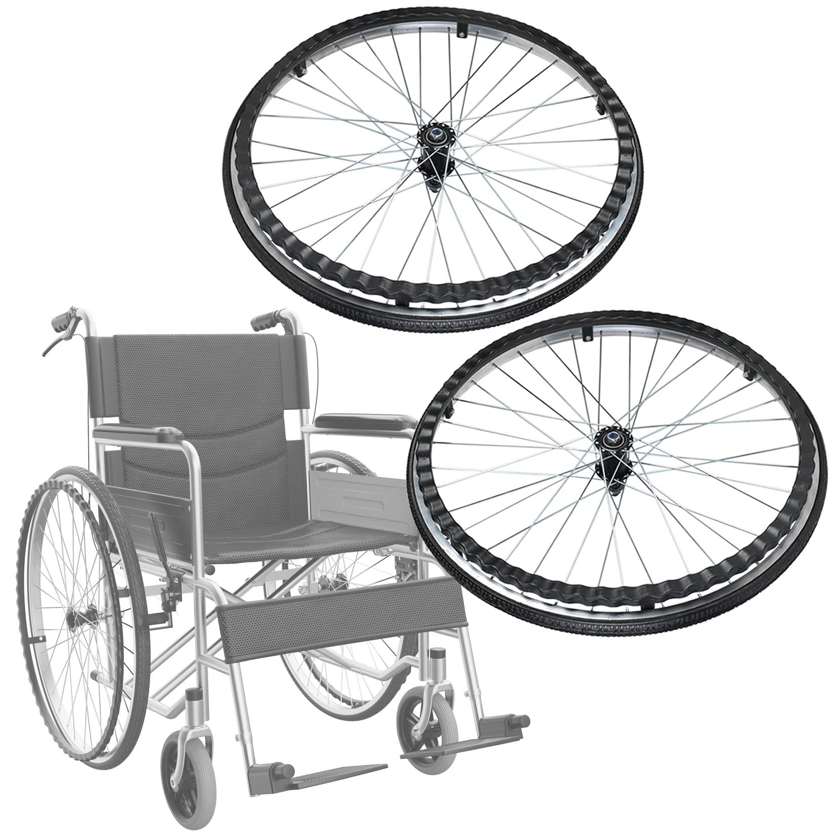 BEdaw Rollstuhlzubehör Hintere Rollen Rad 2 Stück 24-Zoll-Rollstuhlräder Ersatz, Leichte Aluminiumlegierungsnaben Rollstuhlrad,/Black/24 * 13/8 von BEdaw