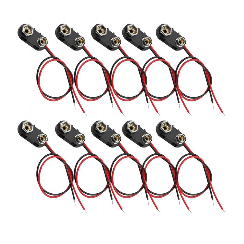 10 Stück 9 V Batterietaste, 9 V Batterie-Clip-Anschluss mit 15 cm I-Gehäuse, 9 V Batterieverdrahtungsschnalle von BFANGLC