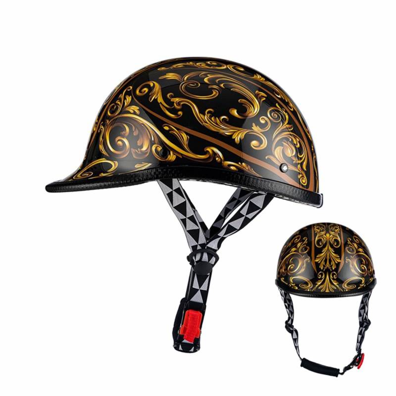 Motorrad-Halbhelm Retro Fashion Jethelm Brain-Cap ECE-zertifizierter anwendbarer Rollerhelm Leichter Motorradhelm Halbhelm, Unisex G,L=57-58CM von BGGNG