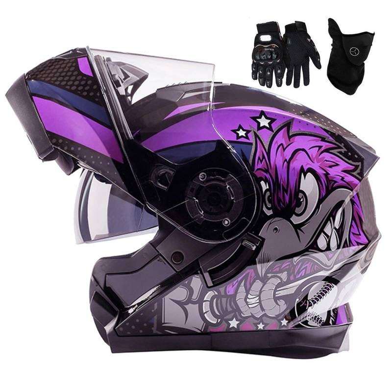 Motorrad-Klapphelm,Modularer Motorradhelm Mit HD-Doppelvisier,DOT/ECE-Zugelassener Motorrad-Integralhelm Roller Moped Helm Für Männer Und Frauen G,L=59-60cm von BGGNG