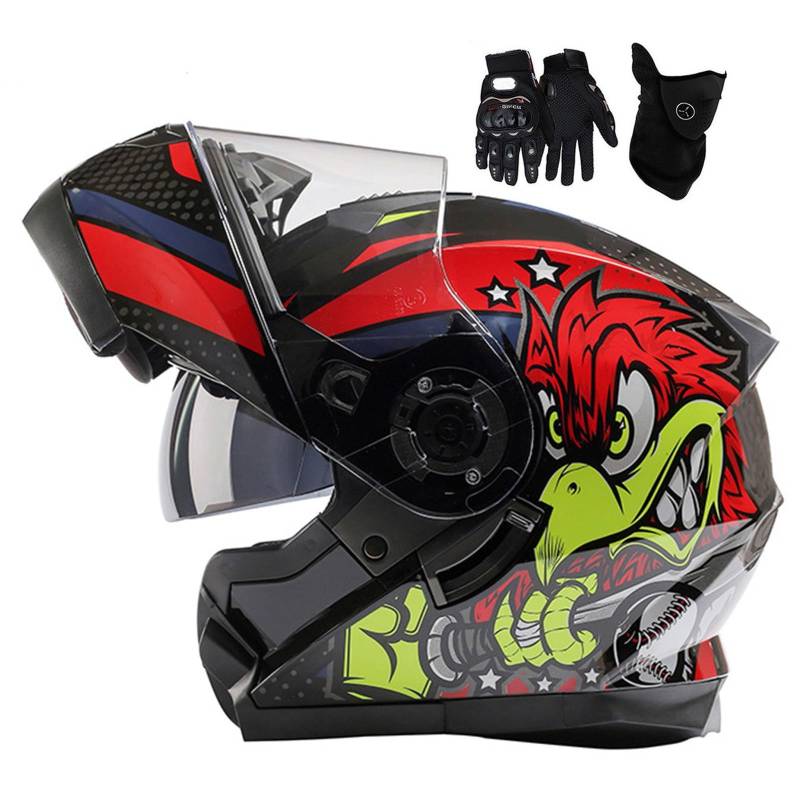 Motorrad-Klapphelm,Modularer Motorradhelm Mit HD-Doppelvisier,DOT/ECE-Zugelassener Motorrad-Integralhelm Roller Moped Helm Für Männer Und Frauen M,L=59-60cm von BGGNG