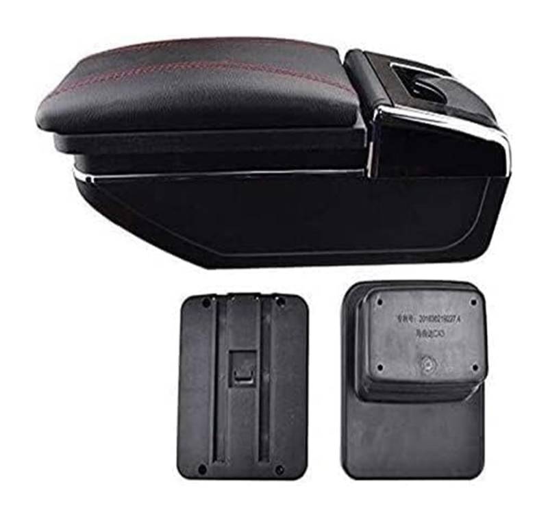 Auto Armlehnenbox Für Mazda CX-3 2015-2018 Armlehnenbox Einlagige Drehbare Gewinde-Aufbewahrungsbox Armlehne Mit Getränkehalter Aschenbecher(Black with Red thread) von BGHGCVAOK