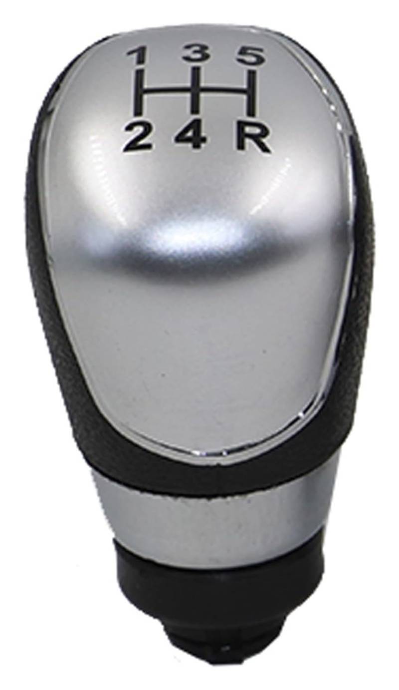 Für Fiesta 2008-2014 Manuelle Schaltknauf Leder Gamasche Boot Abdeckung Hebel Shifter Griff Schaltknauf Kopf(5 Speed Knob Silver) von BGHGCVAOK