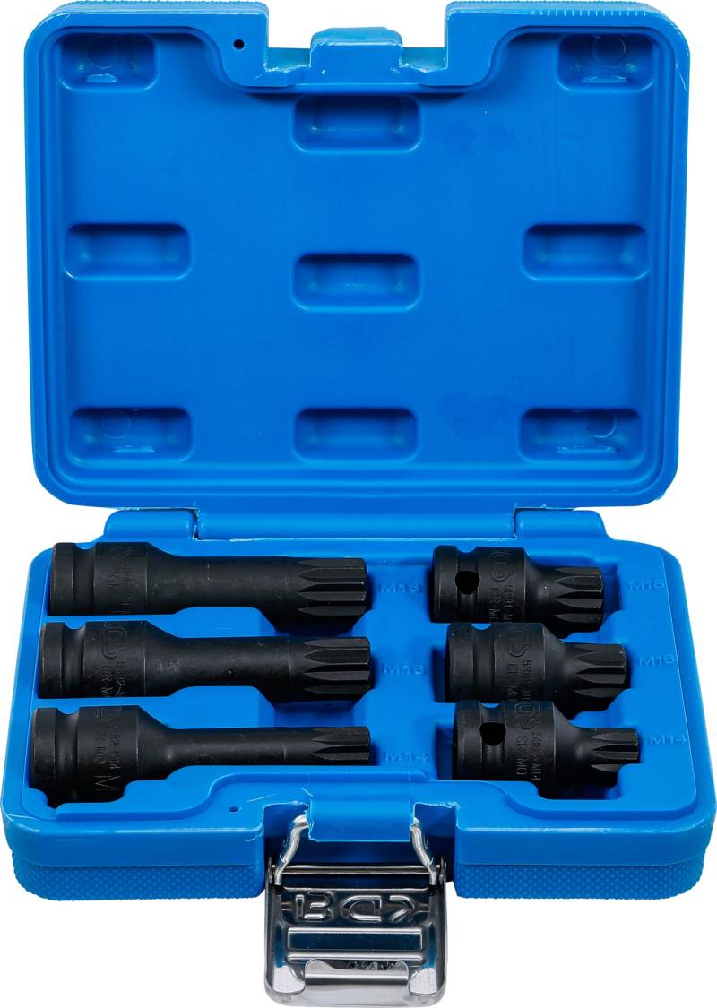 BGS 5380 | Kraft-Bit-Einsatz-Satz | 6-tlg. | 12,5 mm (1/2") | Innenvielzahn (für XZN) M14 - M18 | Biteinsätze | für Hand- und Schlagschrauber | CR-MO Stahl, Farbig von BGS