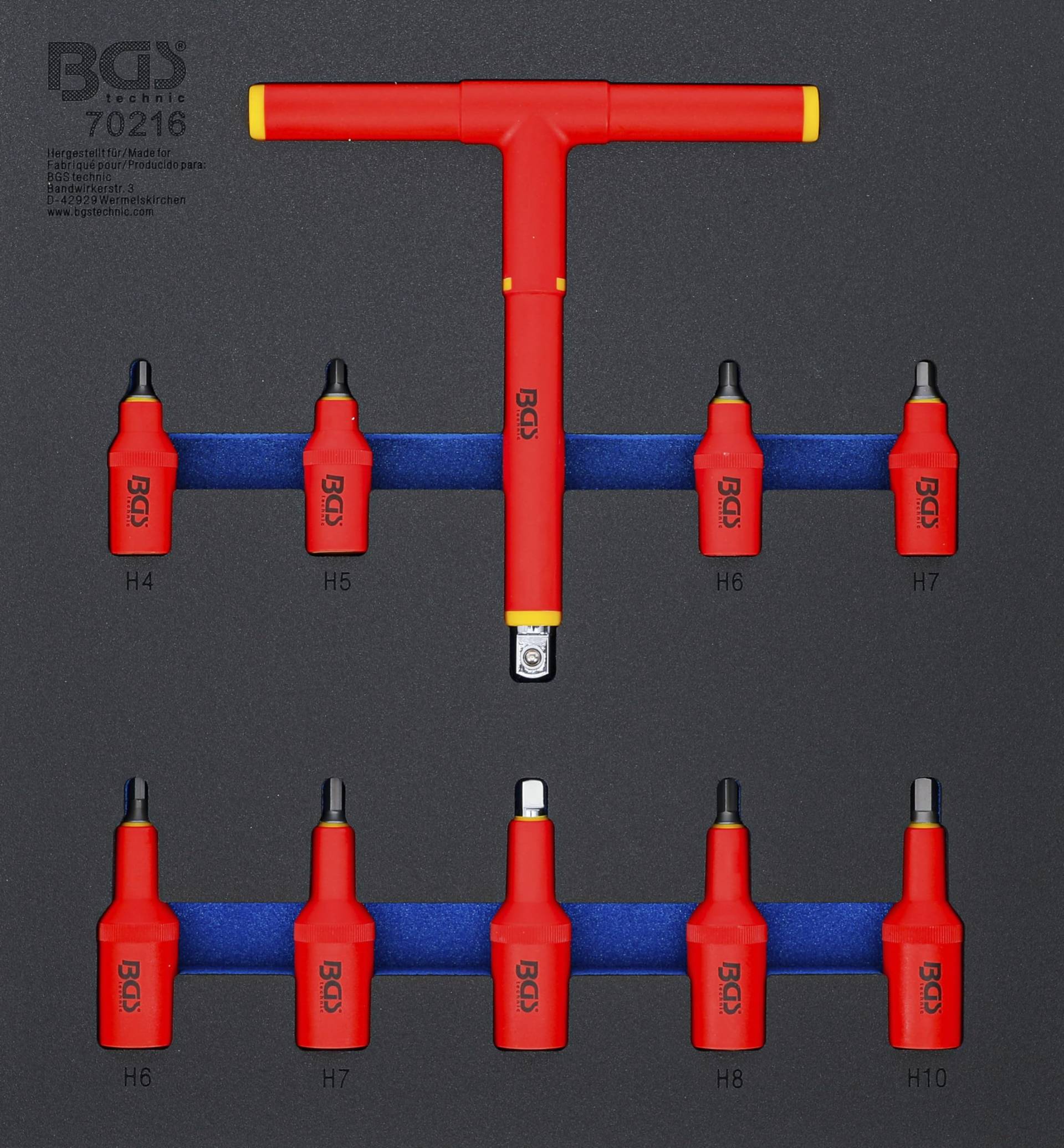BGS 70216 | Werkstattwageneinlage 2/3: VDE-Bit-Einsatz-Satz | Antrieb Innenvierkant 10 mm (3/8") / 12,5 mm (1/2") | Innensechskant 4 - 10 mm | 10-tlg. von BGS