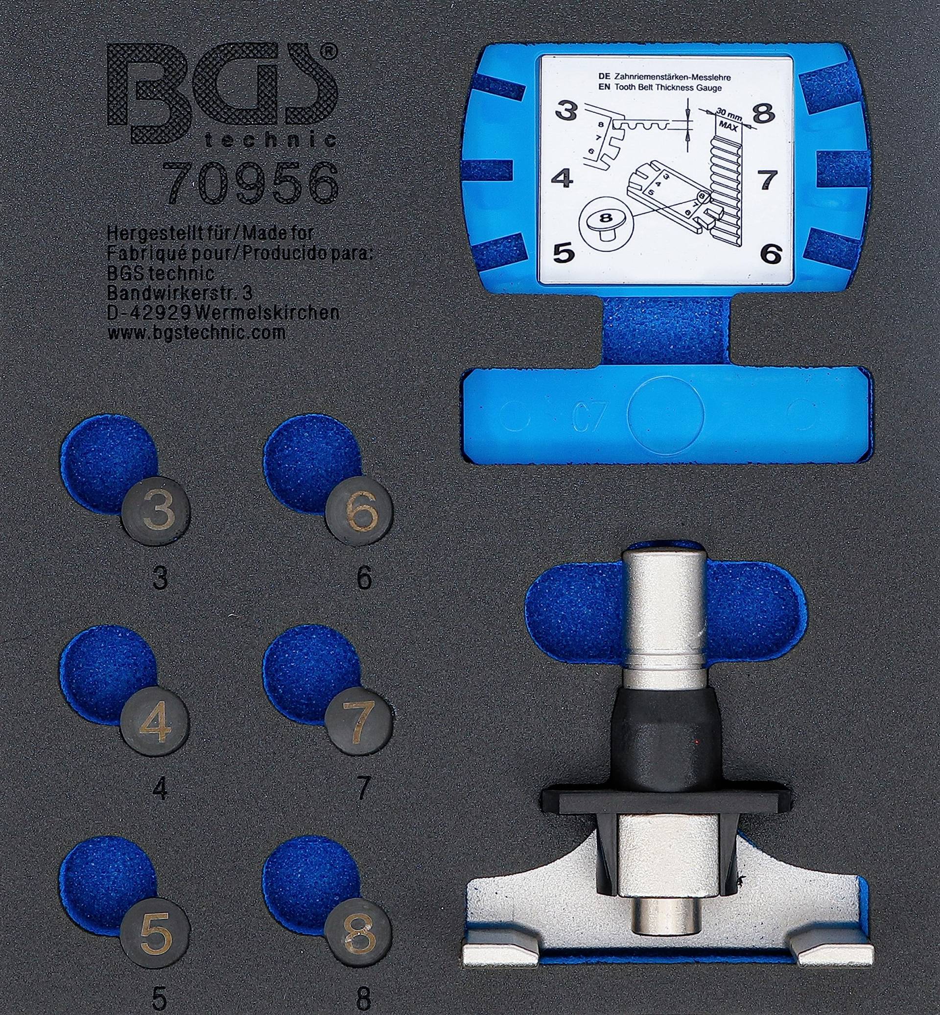 BGS 70956 | Werkstattwageneinlage 1/6: Zahnriemen-Spannungsprüfer & Messwerkzeug-Satz von BGS