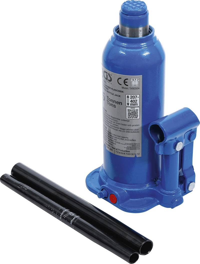 BGS 9883 | Hydraulischer Flaschen-Wagenheber | 5 t | Stempelwagenheber / Kompakt-Wagenheber, blau von BGS