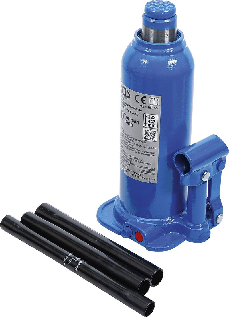 BGS 9885 | Hydraulischer Flaschen-Wagenheber | 10 t | Stempelwagenheber / Kompakt-Wagenheber, blau,schwarz von BGS