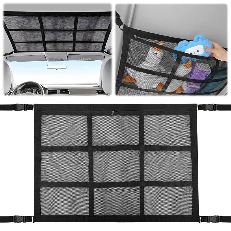 Gepäcknetz Auto für Aufbewahrung, Universal Autodach Gepäcknetz Decke, Doppelschicht Auto Gepäcknetz, Gepäcknetz Wohnmobil mit 2 Haken, für Vier Dach Armlehnen auf Autos, Jeeps, Van, SUV von BGTLJKD