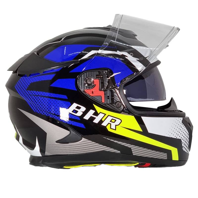 Full Face Motorradhelm mit Doppelvisier BHR 813 Race | Full Face Motorradhelm ECE homologiert mit Sonnenblende | Mann/Frau | BLAU/GELB | XL von BHR