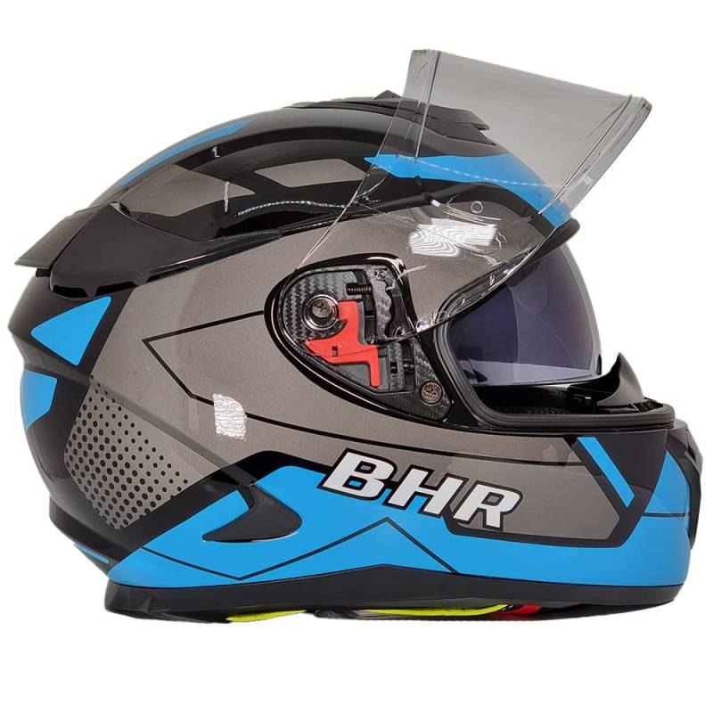 BHR Full Face Motorradhelm mit Doppelvisier 813 RACE | Full Face Motorradhelm ECE homologiert mit Sonnenblende | Mann/Frau | BLUE LINE | S von BHR