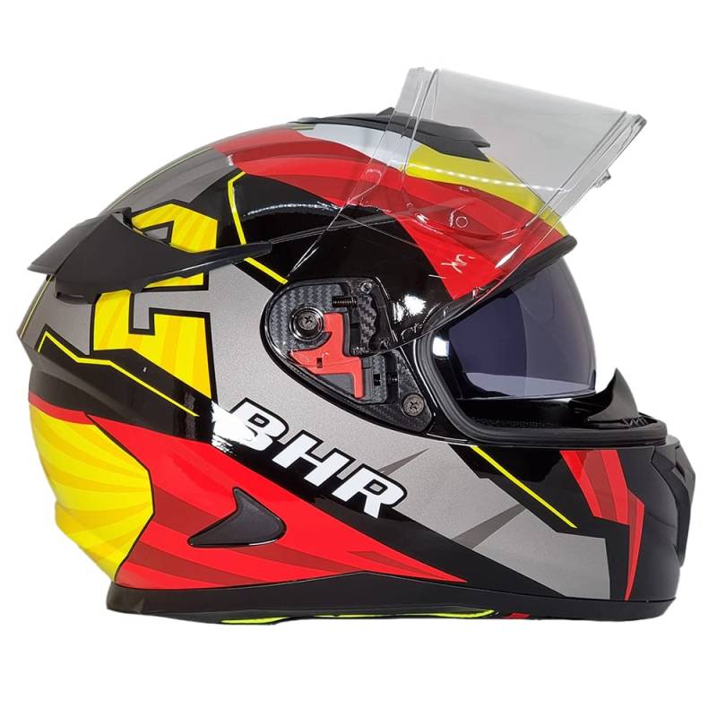 BHR Full Face Motorradhelm mit Doppelvisier 813 RACE | Full Face Motorradhelm ECE homologiert mit Sonnenblende | Mann/Frau | ROT/GELB | XL von BHR